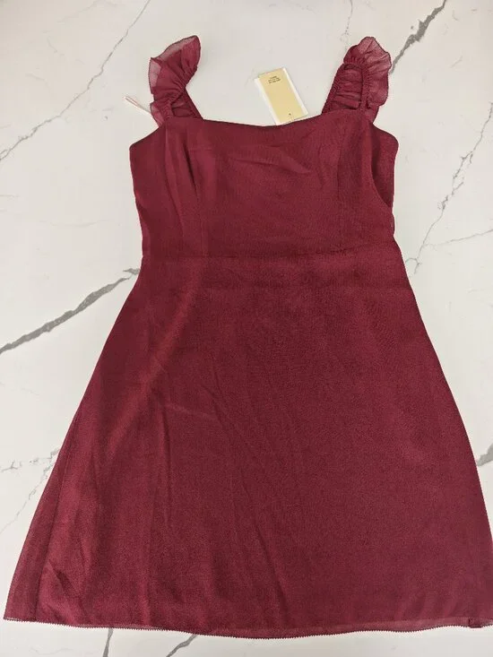 Wilfred Burgundy Mini Dress Ruffle Strap A-Line Cocktail Party Dress Size 6 NWT - Picture 3 of 12